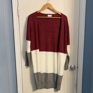 Pink Lily Colorblock Cardigan in Burgundy, Cream, and Gray